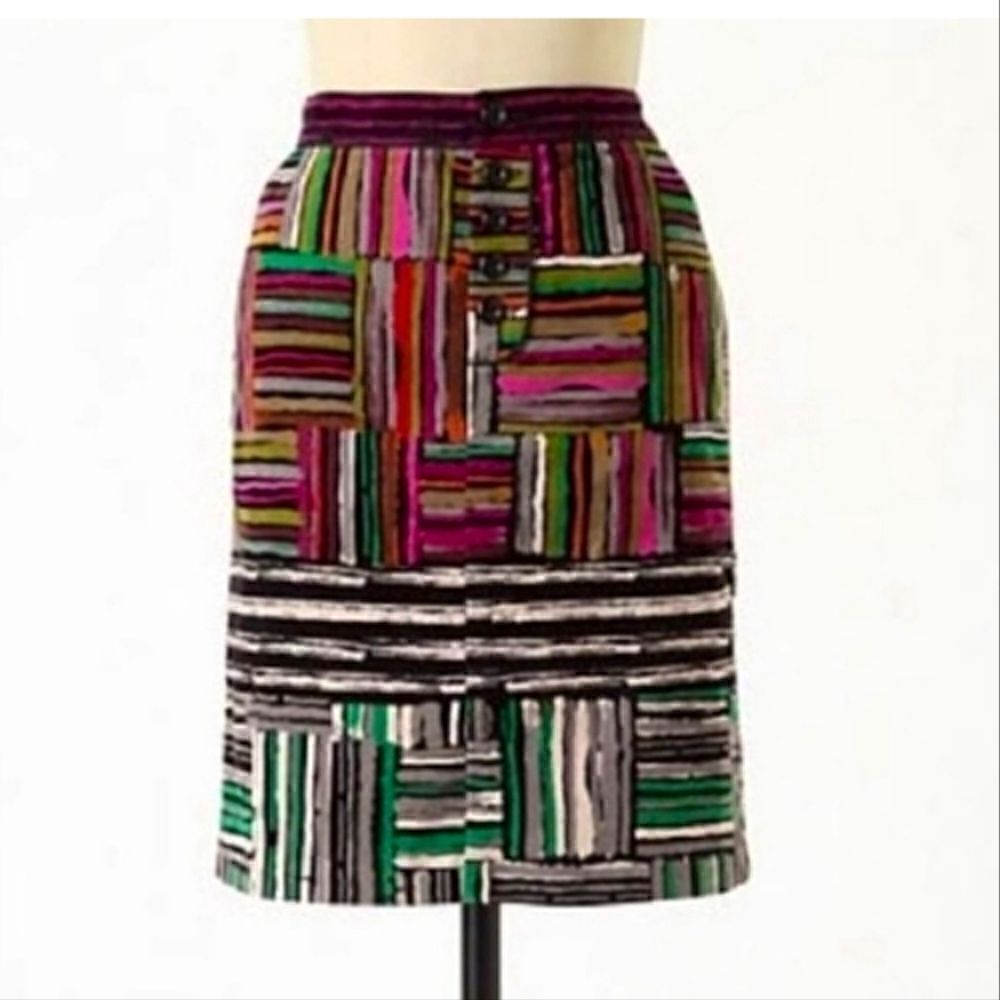 Anthropologie Odille Velvet Striped Skirt Sz 2